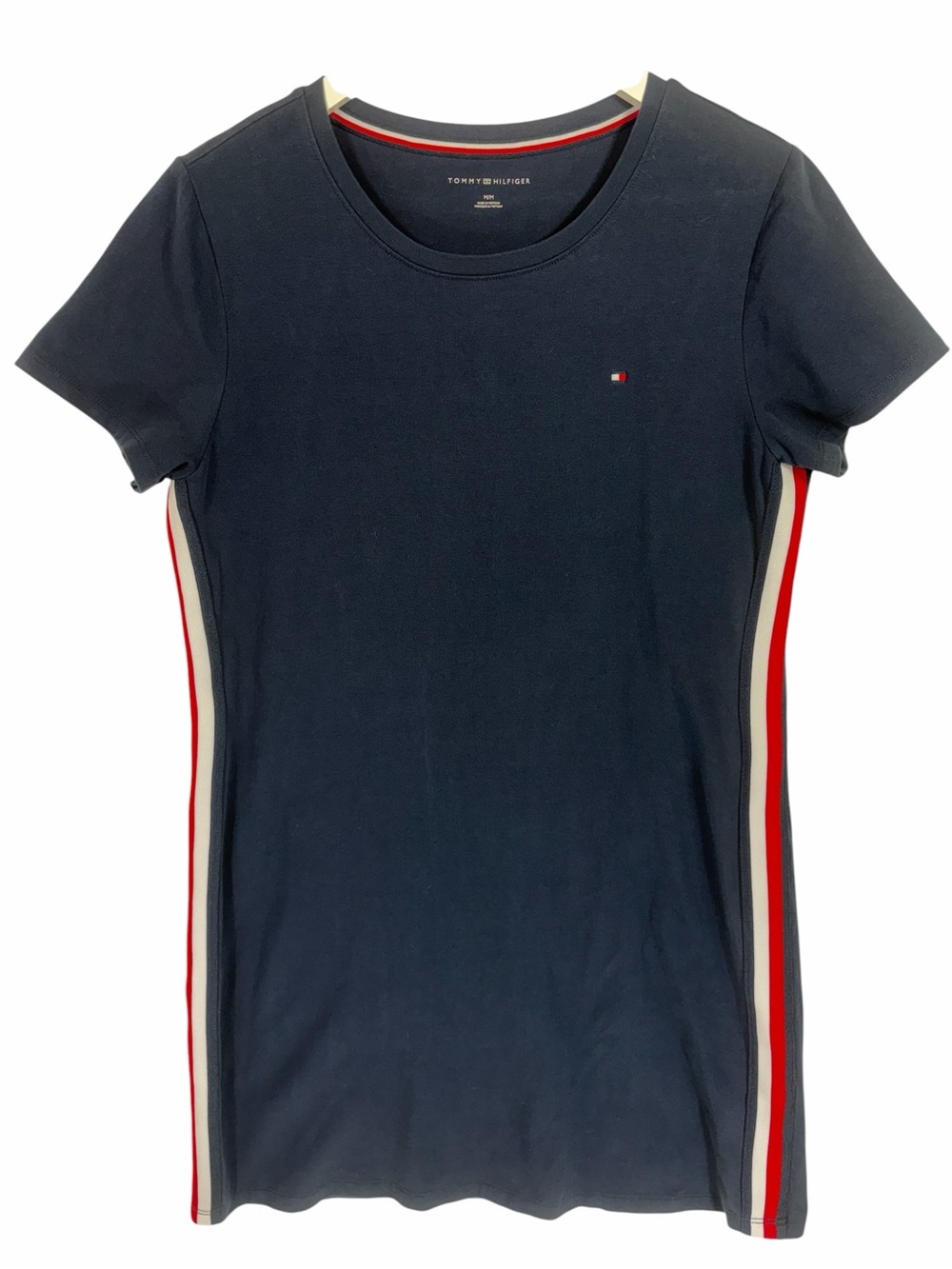 Tommy Hilfiger Navy Dress with Red & White Side Panels knee length size medium - Picture 3 of 10